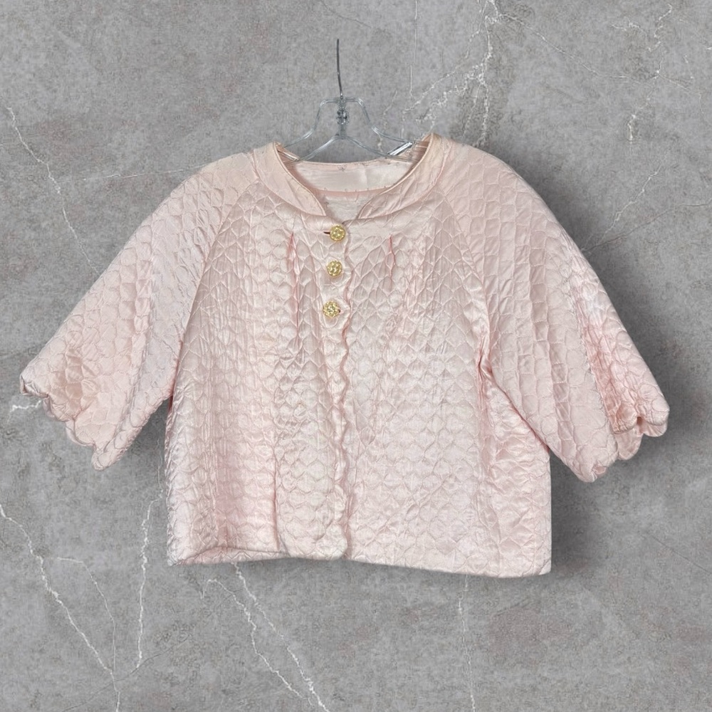 Vintage Pink Quilted 60s Barbizon Bed Jacket M/L